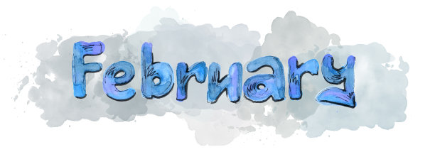 多色水彩字二月的污渍。蓝色和灰色图片下载