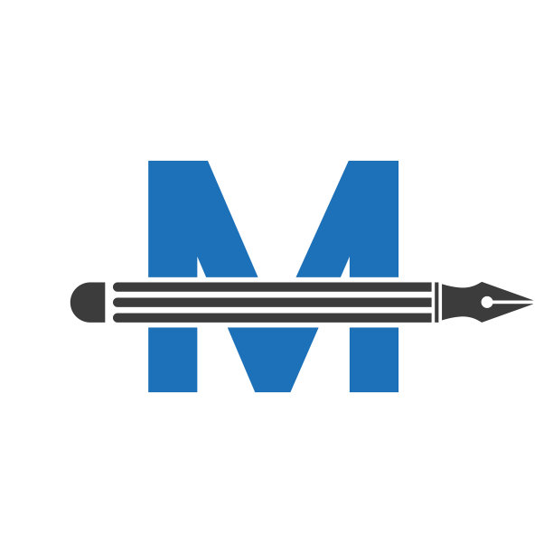 字母m用铅笔为标志设计艺术概念图片下载