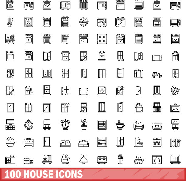 100个房子图标设置轮廓风格图片下载
