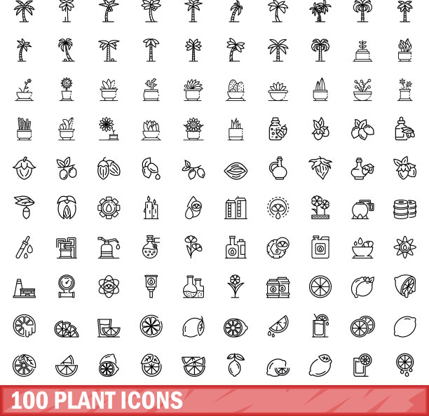100个植物图标设置轮廓样式图片下载