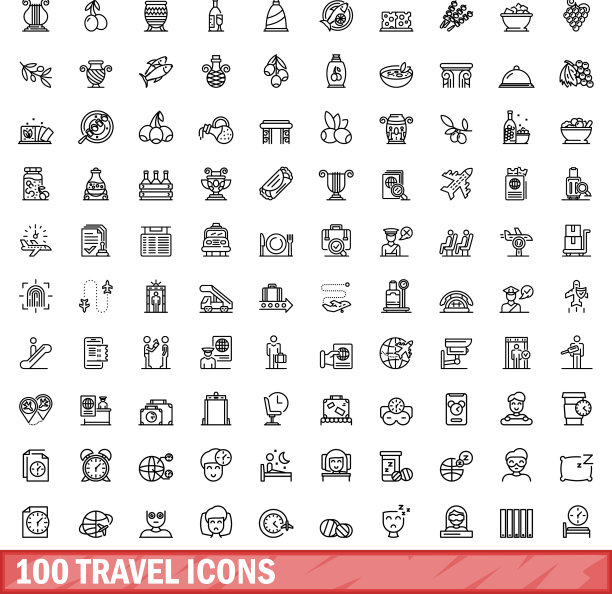 100个旅行图标轮廓风格合集图片下载