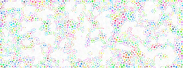 彩虹的各种颜色的圆和点随机分散在白色的背景上，一个节日的横幅图片下载