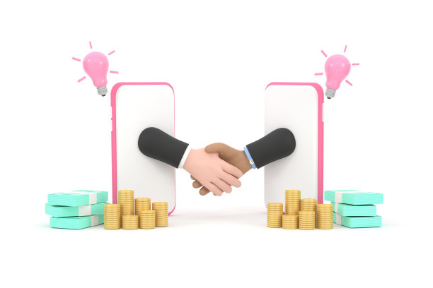 商人通过智能手机屏幕握手，通过互联网签订合同。图片下载