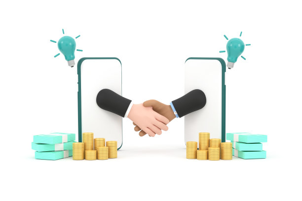 商人通过智能手机屏幕握手，通过互联网签订合同。图片下载