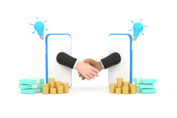 商人通过智能手机屏幕握手，通过互联网签订合同。图片下载