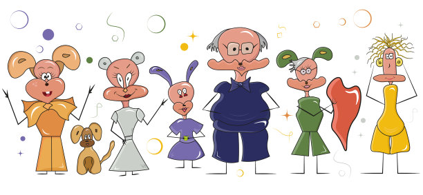 美丽和有趣的狗家庭在涂鸦风格图片下载