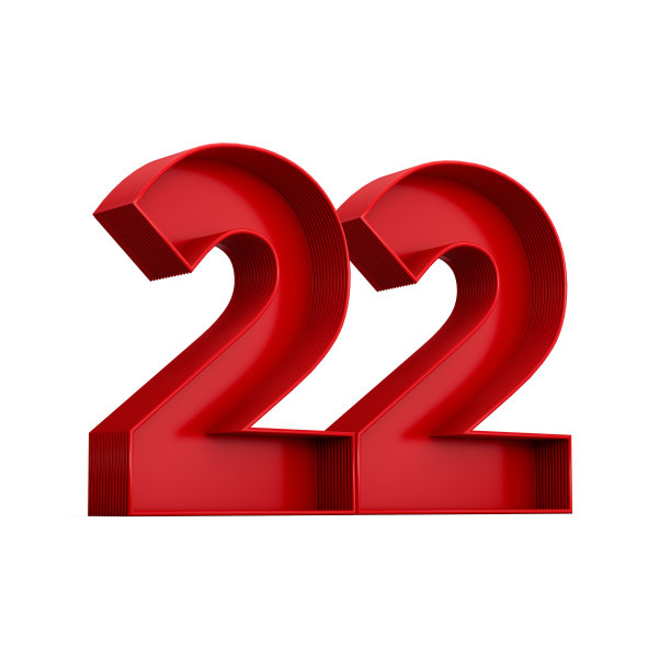 3d插图的红色数字22或22内阴影孤立在白色图片下载