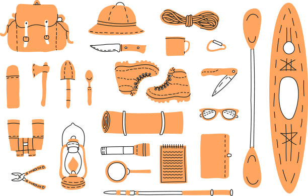 旅行装备设置双筒望远镜登山鞋图片下载