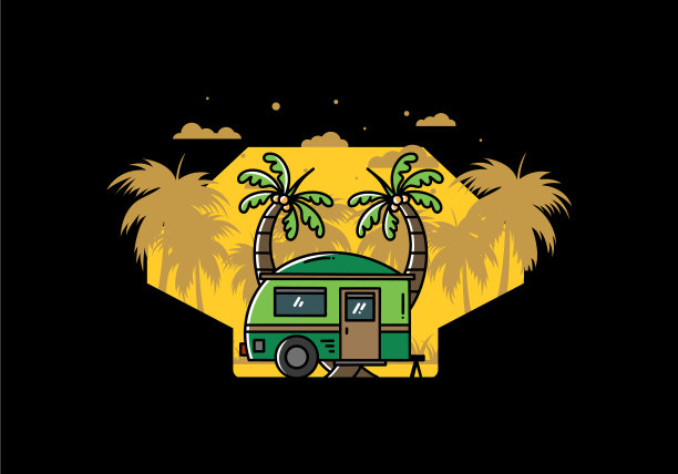 泪滴露营和椰子树设计图片下载