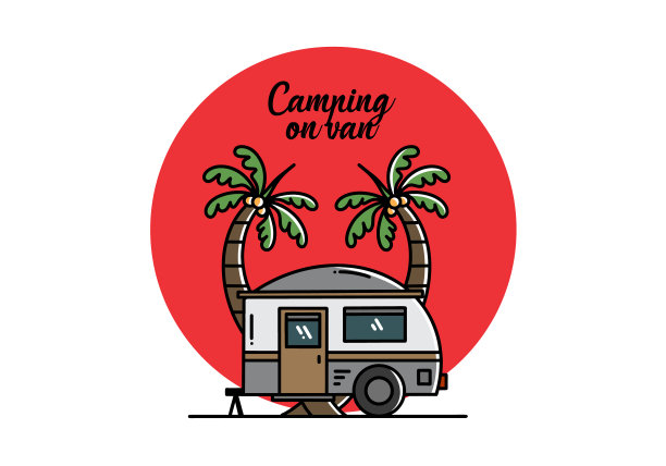 泪滴露营和椰子树设计图片下载