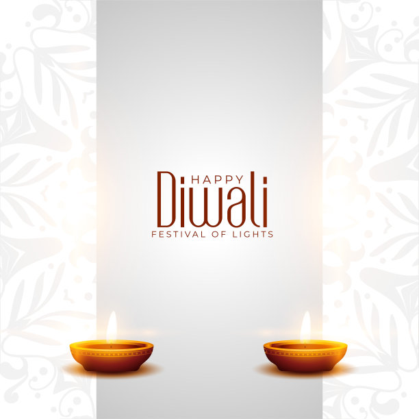 干净的白色快乐排灯节贺卡发光diya和文字空间图片下载