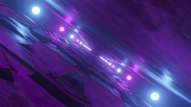 未来景观与隧道的烟雾照明霓虹灯球，现代设计。图片下载