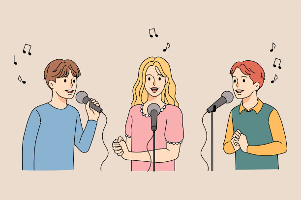 快乐的孩子们在麦克风里唱歌图片下载