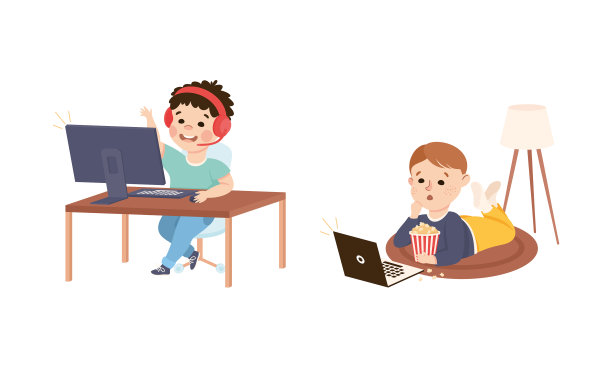 可爱的男孩在笔记本电脑上看电影，还带着爆米花图片下载