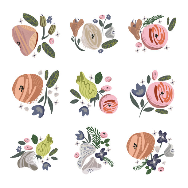 一套抽象的玫瑰和牡丹图片下载