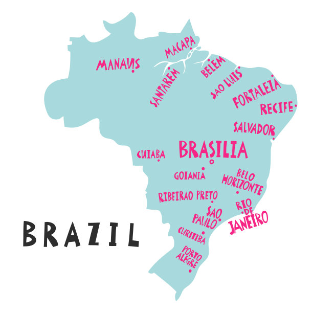 手绘风格的巴西南部城市地图图片下载