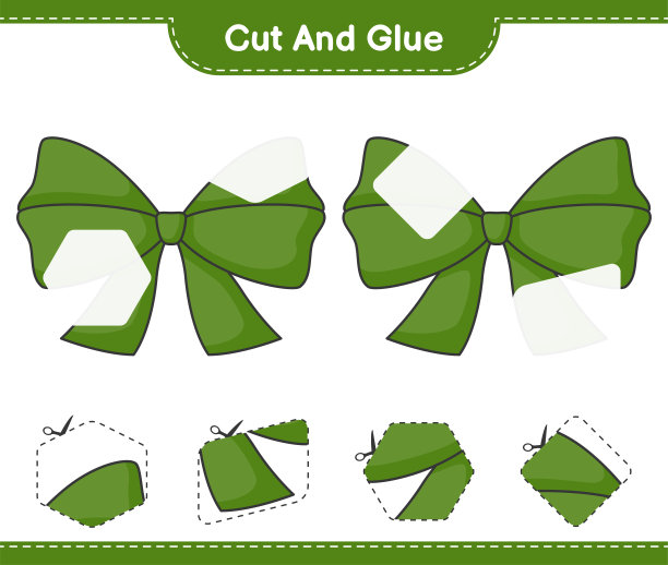 剪切和粘合，剪切部分的丝带和粘合他们。教育儿童游戏，可打印的工作表，矢量插图图片下载
