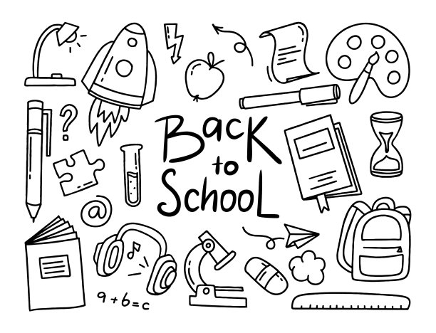 回到学校涂鸦的元素集合在一起图片下载