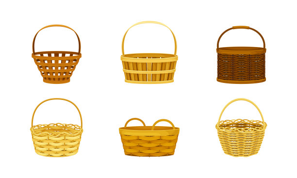 柳条篮子设置手工野餐容器图片下载