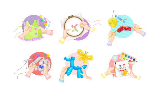 手创造工艺品设置俯视图的手图片下载