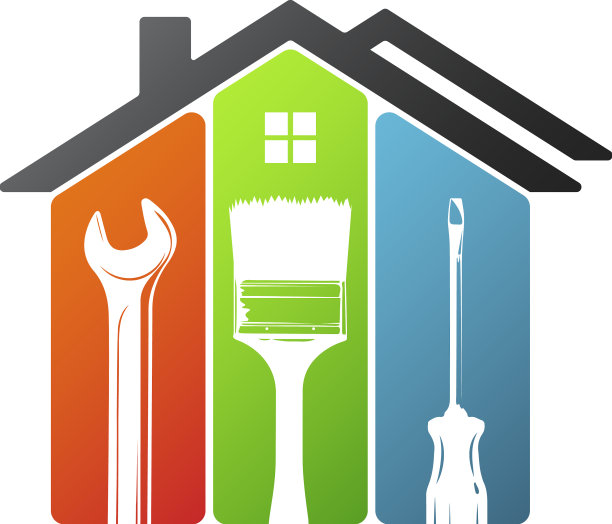 扳手螺丝刀和油漆刷在屋顶下图片下载