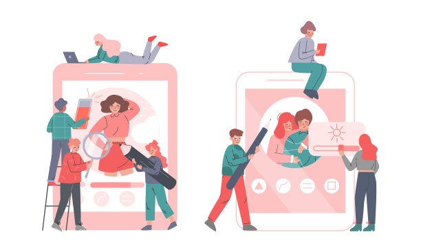 智能手机设置与年轻男性和女性图片下载