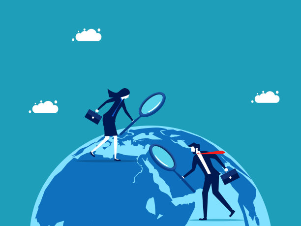 商人用放大镜探索世界。业务概念矢量说明图片下载