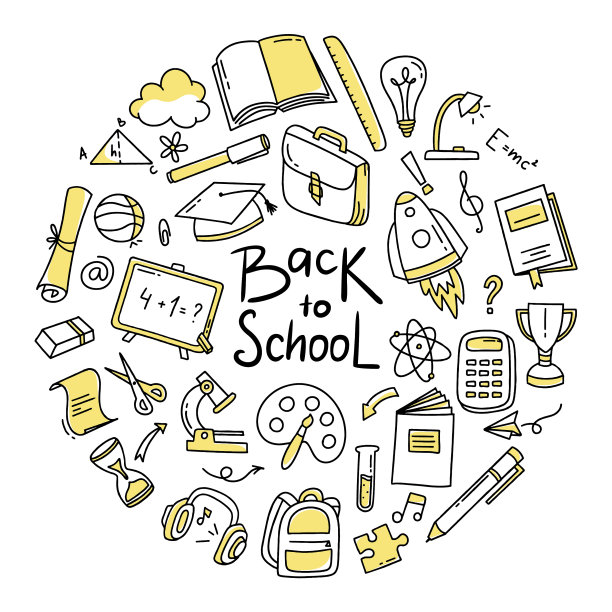 回到学校涂鸦的元素集合在一起图片下载