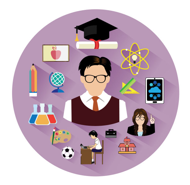 大紫罗兰平面教育图标设置长阴影效果图片下载