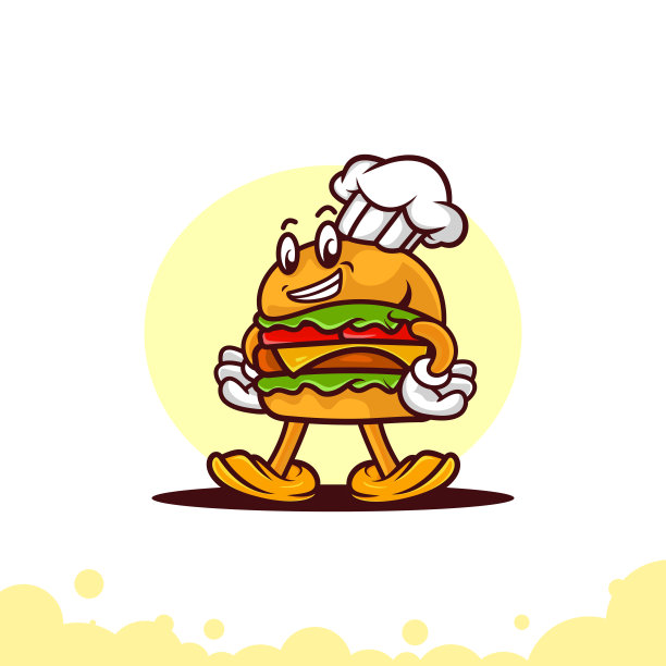 汉堡厨师矢量吉祥物人物插图标志设计快餐店图片下载