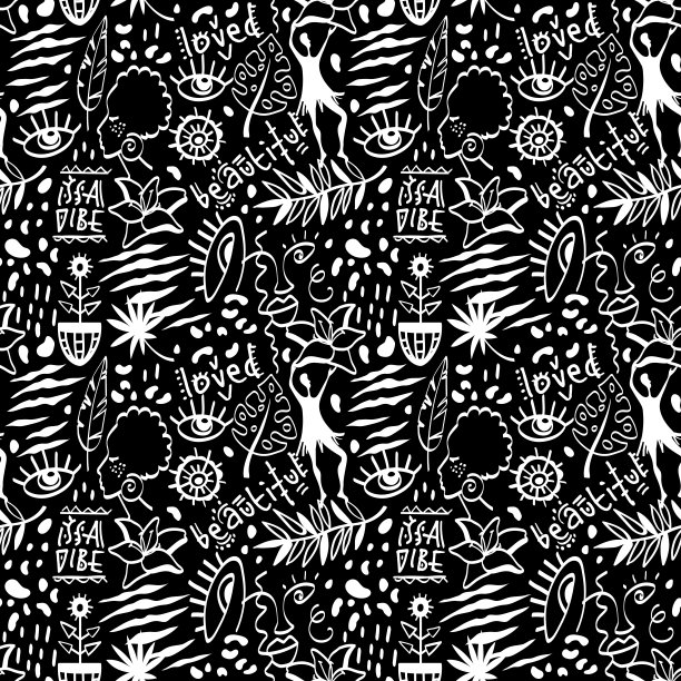 非洲部落无缝图案。黑色+白色图片下载