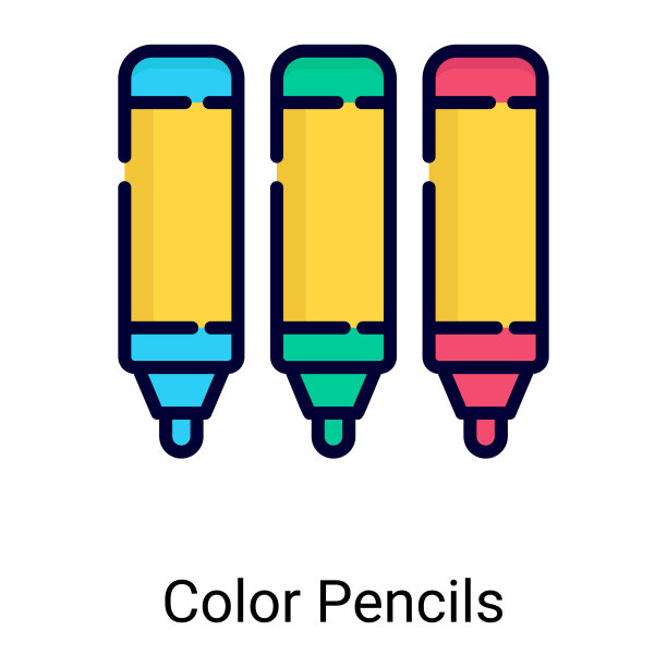彩色铅笔颜色线图标孤立在白色上图片下载