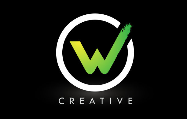 W绿色白色刷字母logo设计创意十足图片下载