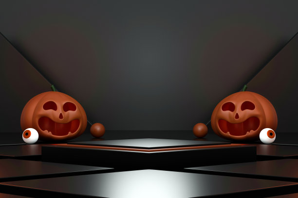 万圣节背景与产品展示平台。产品展示的几何平台。三维演示图片下载