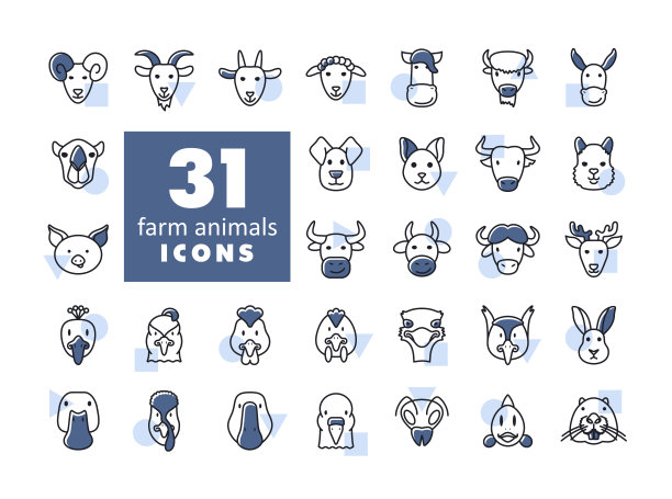农场动物孤立图标集图片下载