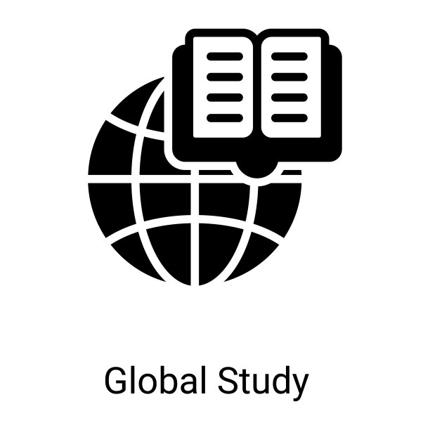 全球学习字形图标，白色背景图片下载