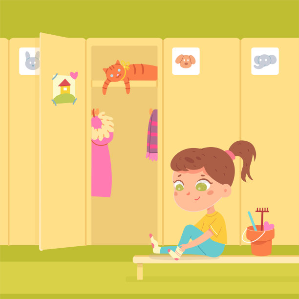 可爱的小女孩穿上了冬靴，孩子坐在学校更衣室的长凳上图片下载