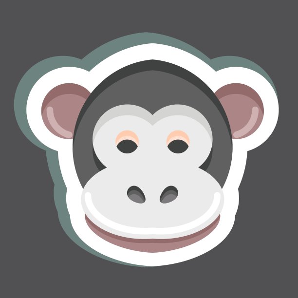 贴纸的猴子。与动物头部符号有关。简单的设计可编辑。简单的说明。可爱。教育图片下载