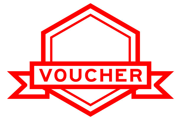 复古六边形标签横幅与文字代金券在白色背景上的红色图片下载