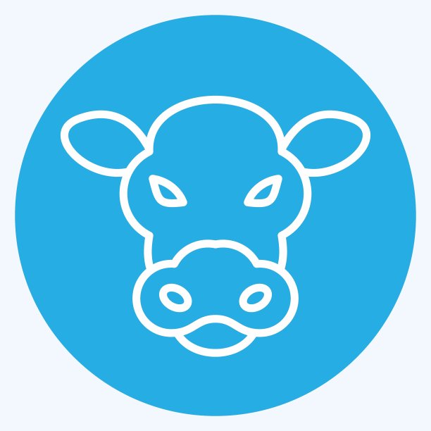 图标牛。与动物头部符号有关。蓝眼睛的风格。简单的设计可编辑。简单的说明。可爱。教育图片下载