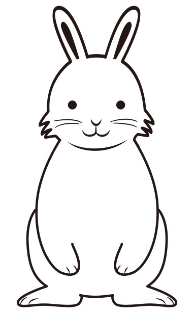 单色线条画插图的兔子面对前面图片下载