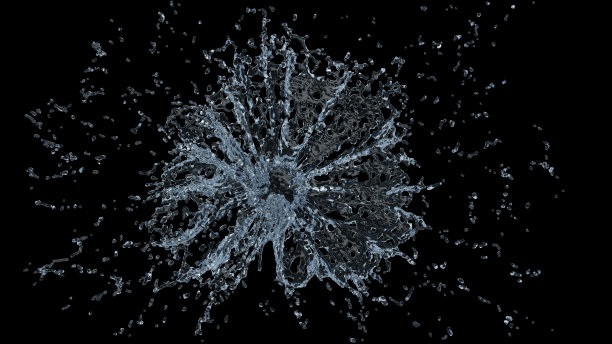 水花与水滴在黑色背景。3 d演示。图片下载