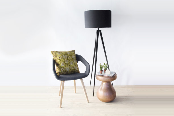 椅子，咖啡桌和一盏灯图片下载