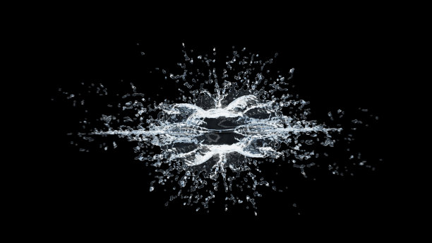 水花与水滴在黑色背景。3 d演示。图片下载