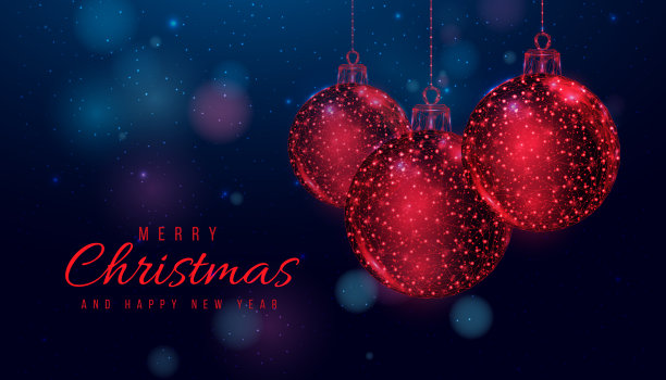 线框圣诞球低聚风格快乐图片下载