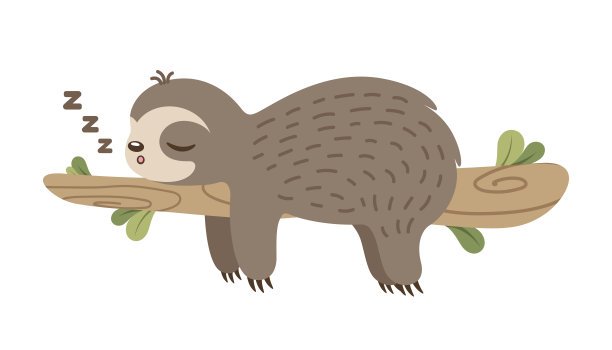 可爱的树懒睡在树枝剪贴画矢量插图。图片下载