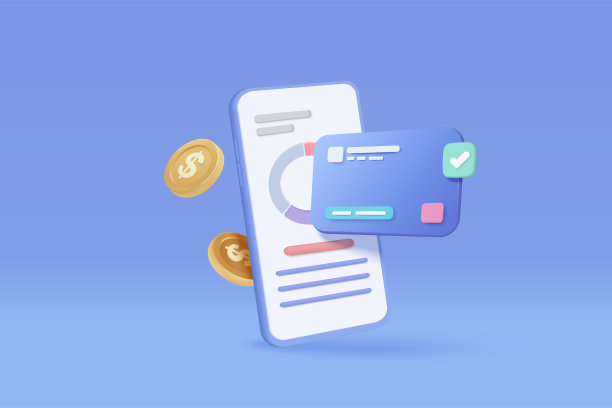 3D信用卡货币金融安全手机网上购物，网上支付安全与信用卡和硬币支付的概念。3d智能手机矢量图标渲染插图图片下载