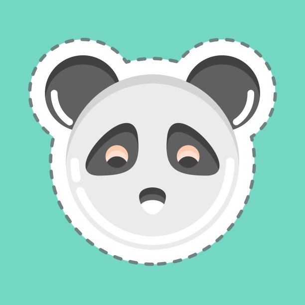贴纸线剪熊猫。与动物头部符号有关。简单的设计可编辑。简单的说明。可爱。教育图片下载