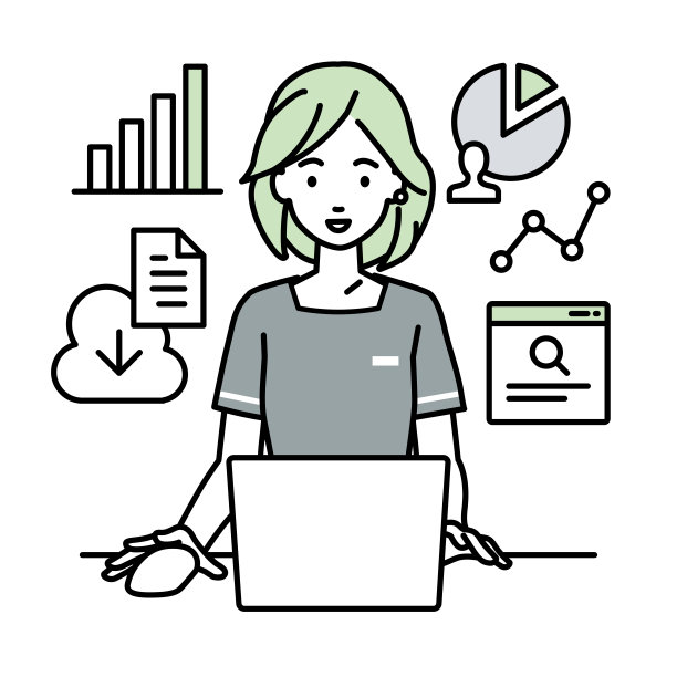 一个美容师，前台女士用笔记本电脑浏览网站，研究，共享文件云端，分析，并在她的办公桌上做报告图片下载