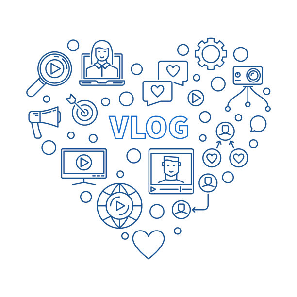 Vlog心脏矢量概念蓝细线插图图片下载